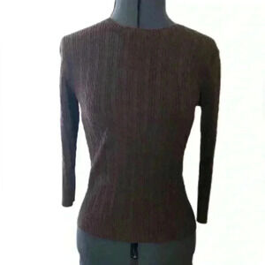 Y2K GAP stretch brown 3/4 sleeve braided cotton knit top Women Medium